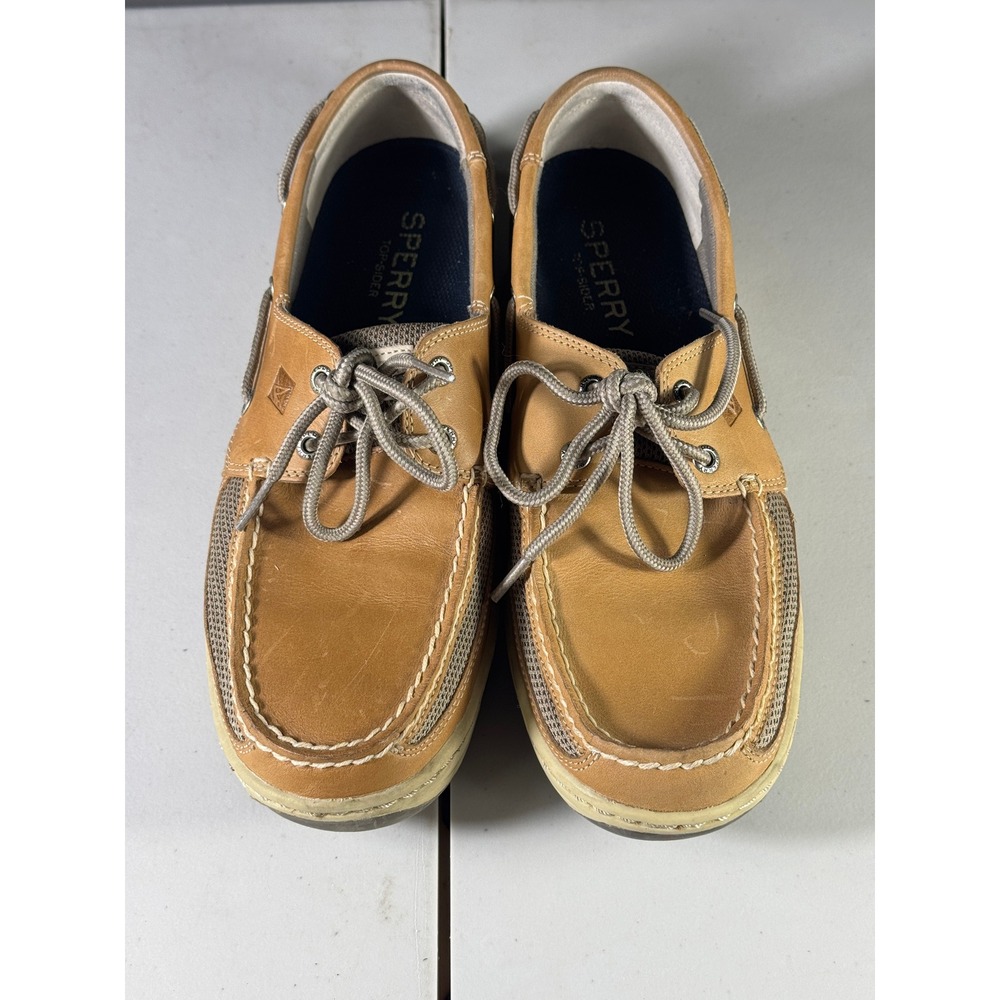 Sperry Top-Sider Mens Billfish 3-Eye Tan Leather Mesh Boat Shoes 0771246 Size 10